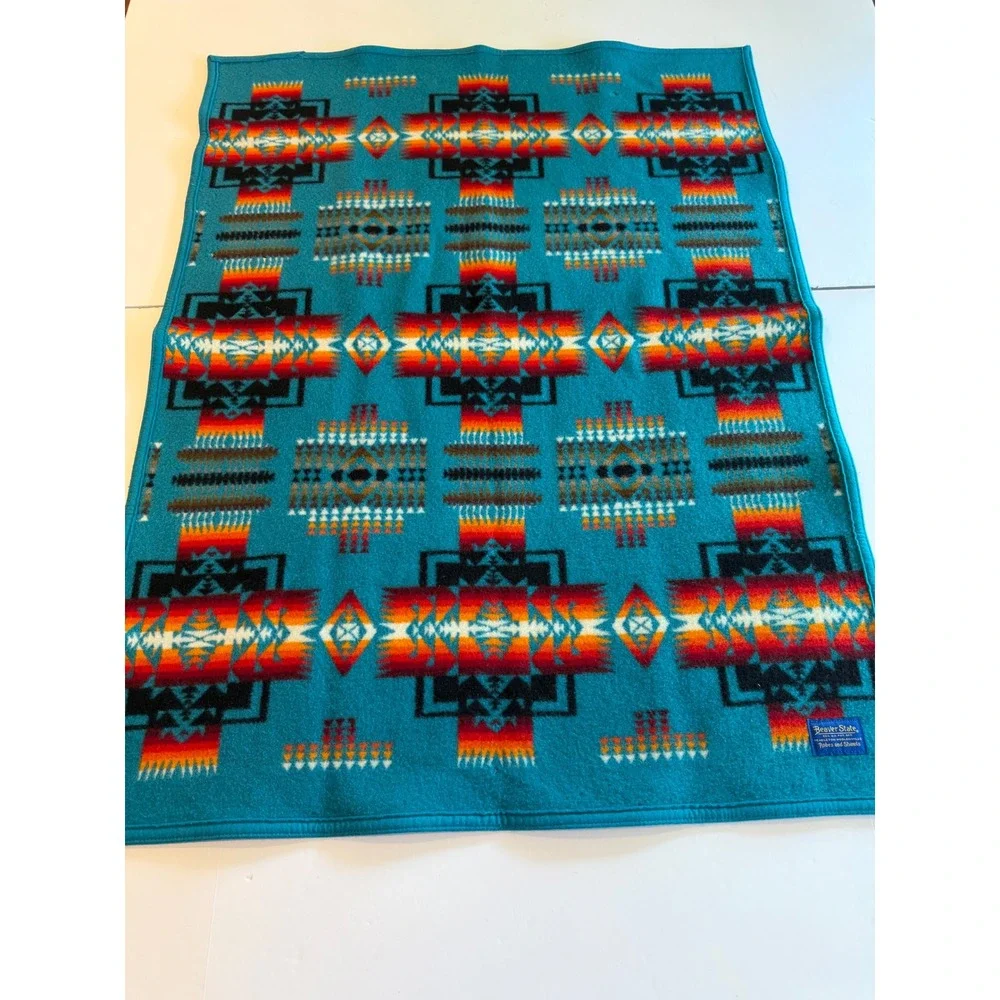 Pendleton Beaver State Wool Chief Joseph‎ Baby Blanket Turquoise Teal 33x43